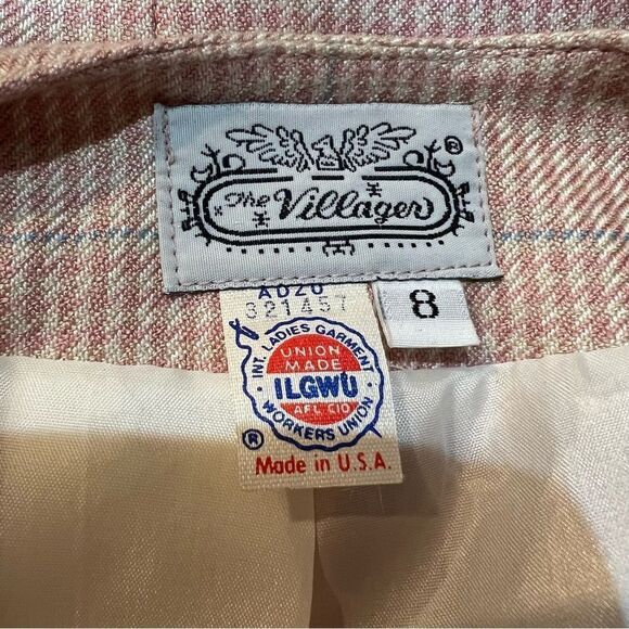 Vintage Oversized Collarless Blazer Pink and White Herringbone  1980’s size 8 - Picture 5 of 6